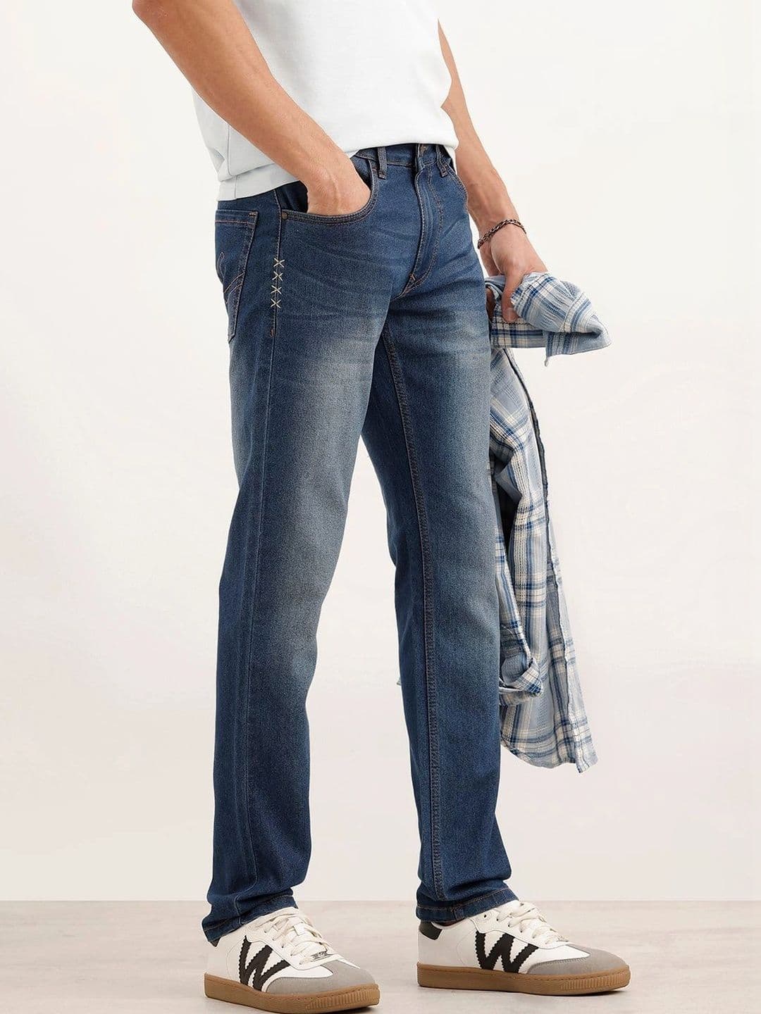 WROGN Men Slim Fit High-Rise Light Fade Embroidered Stretchable Jeans - view 1