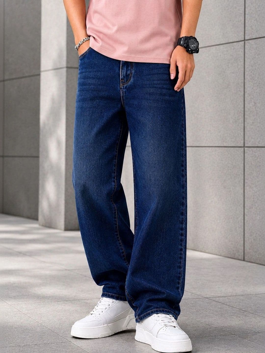 PINKLIT Men Straight Fit Mid-Rise Low Distress Light Fade Jeans - view 1