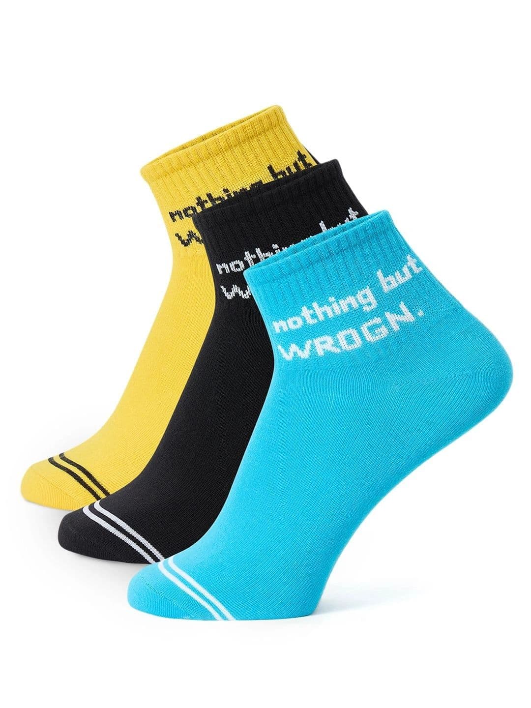 WROGN Men Pack of 3 Cotton Blend Patterned Ankle Length Socks - view 1