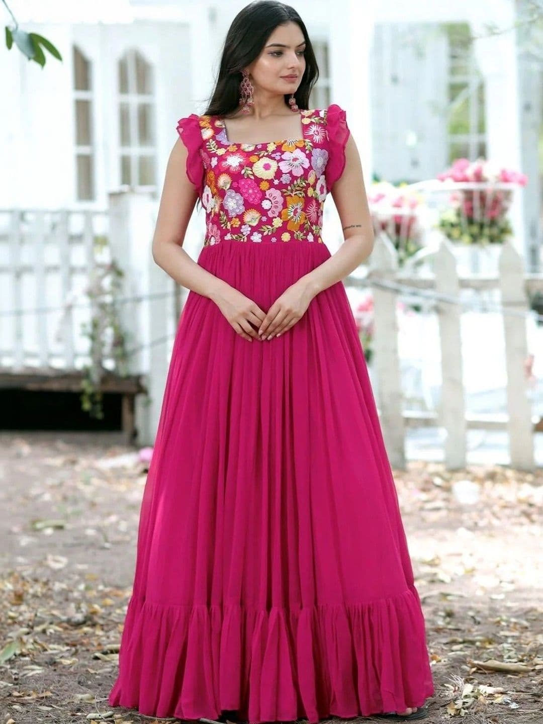 NAVYAAZRI Embroidered Square Neck Fit & Flare Maxi Ethnic Dresses - view 1
