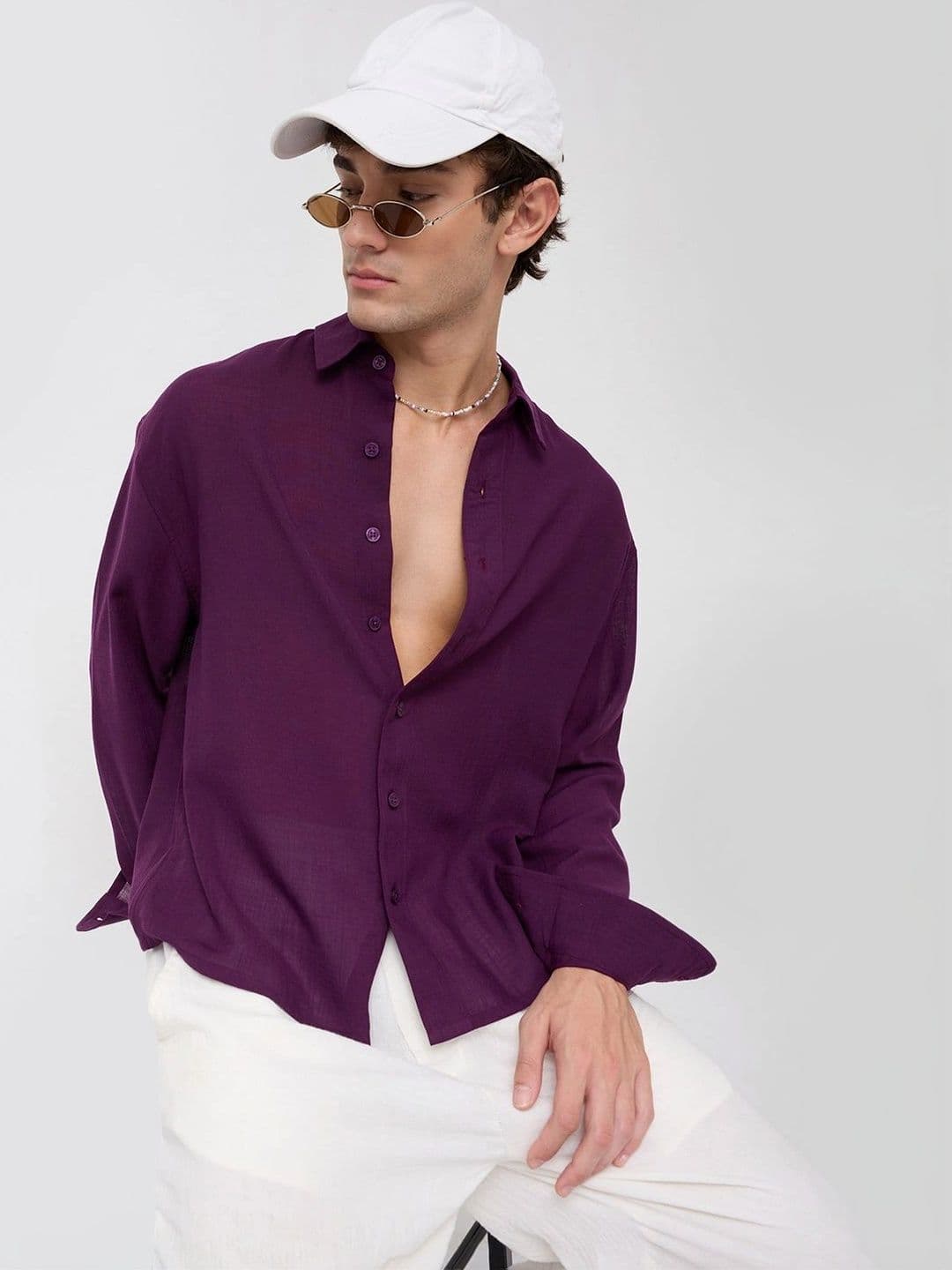 VASTRADO Elegant Wine Boxy Fit Crop Shirt - view 1