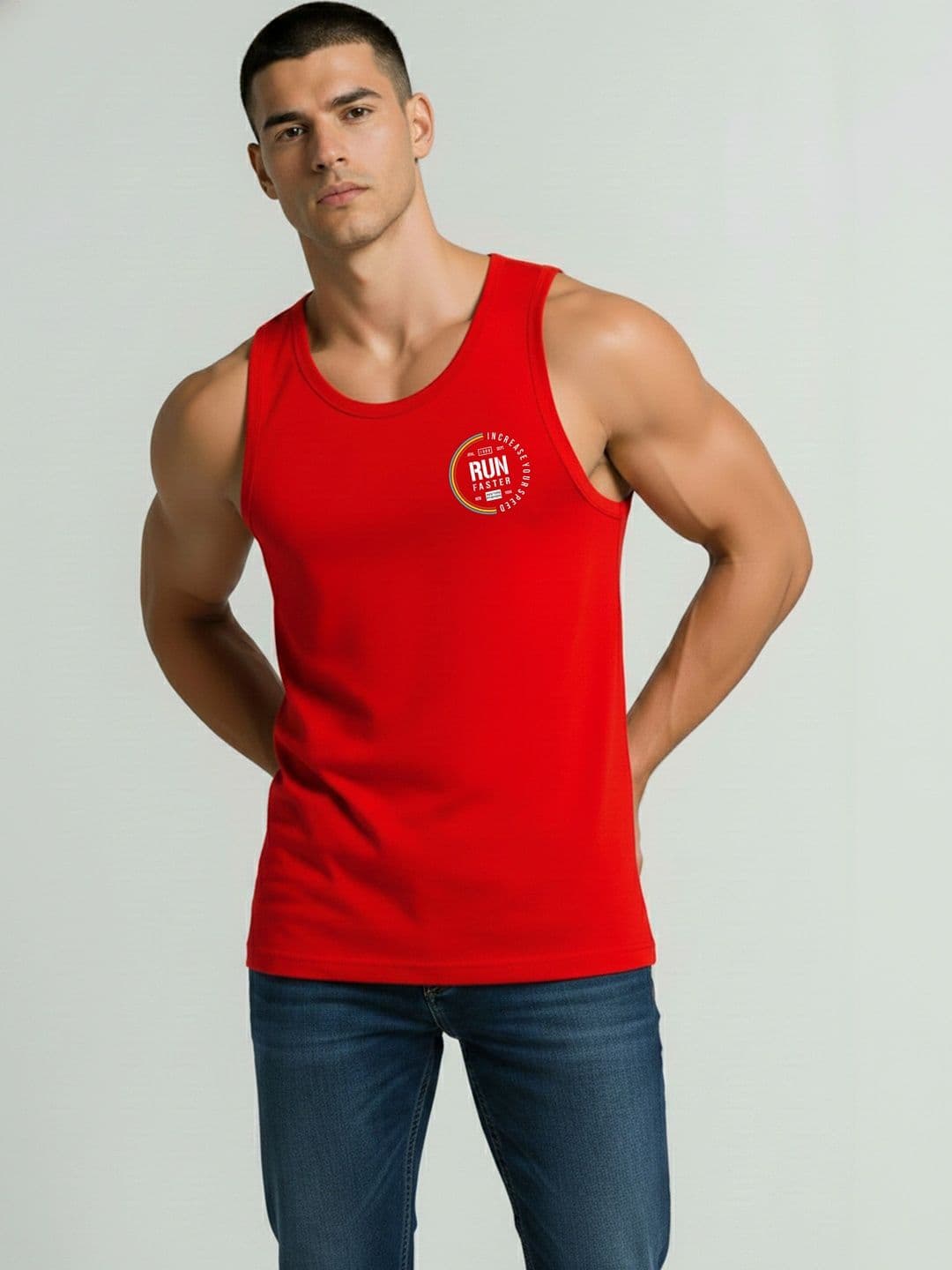 SKY HARBOAR Typography Printed Round Neck Cotton Gym Vest - view 1