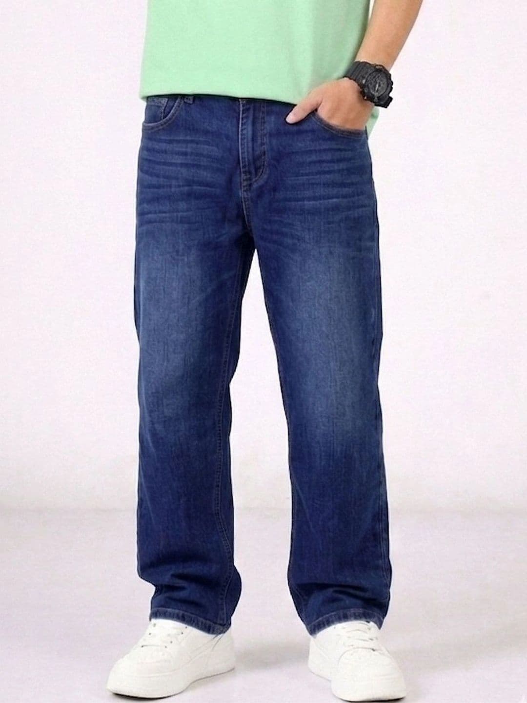 PINKLIT Men Straight Fit Mid-Rise Low Distress Light Fade Jeans - view 1
