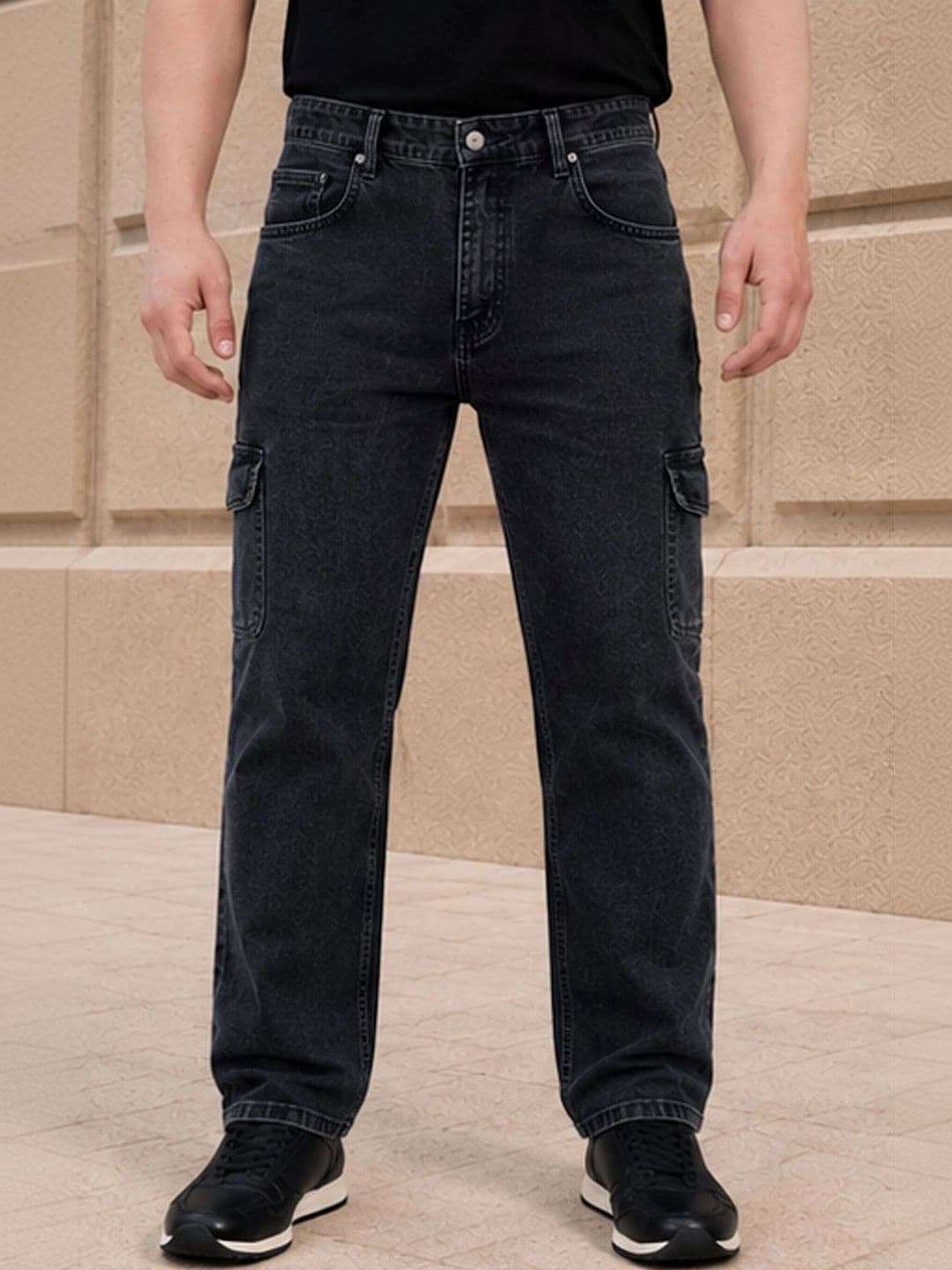 Metronaut Men Classic Relaxed Fit Mid-Rise Stretchable Denim Cargo Jeans - view 1