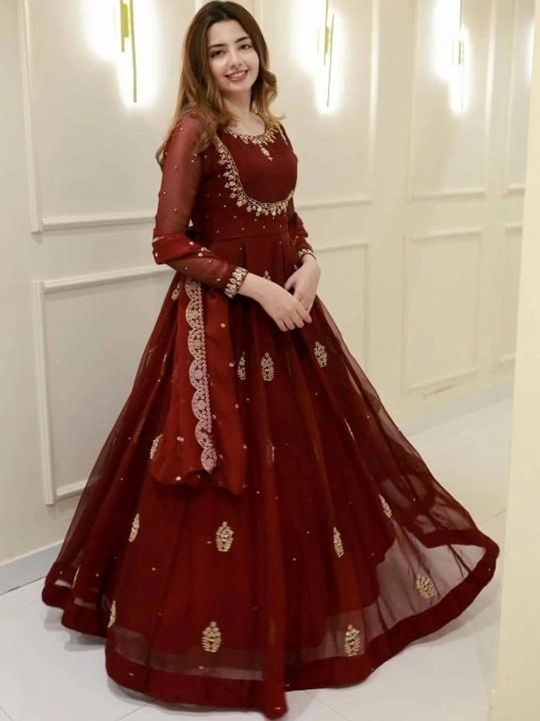 all about you Ethnic Motifs Embroidered Empire Georgette Kurta with Pyjamas & Dupatta - view 1