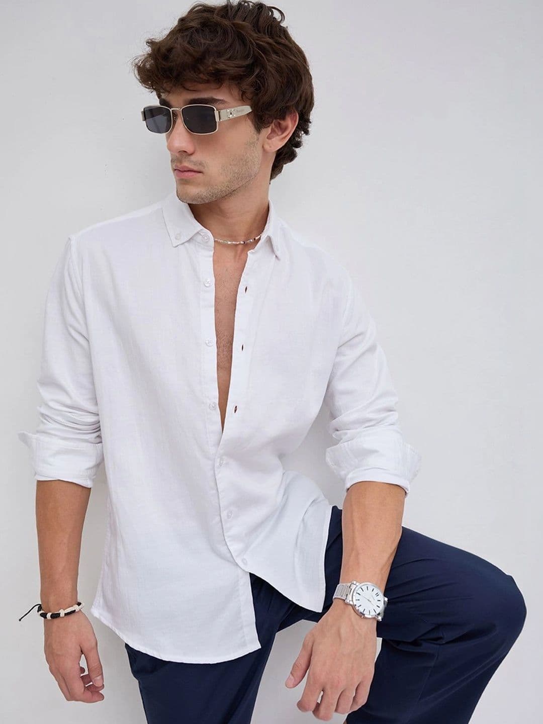 VASTRADO Timeless White Subtle Textured Button-Down Collar Shirt - view 1