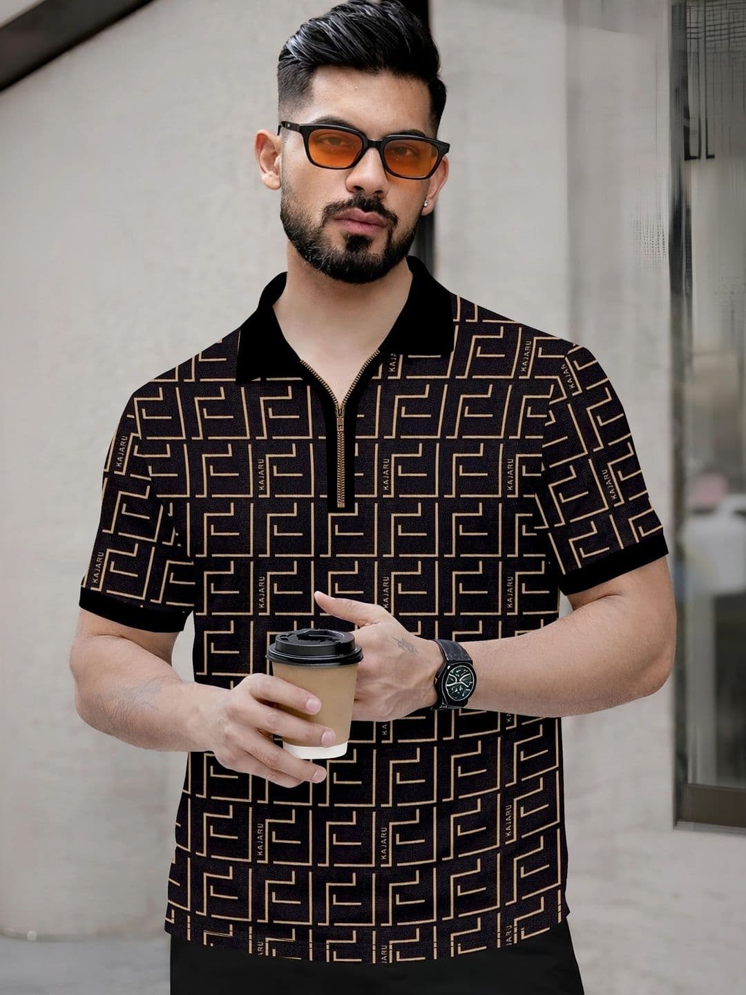 Moda Rapido Men Geometric Printed Polo Collar T-shirt - view 1