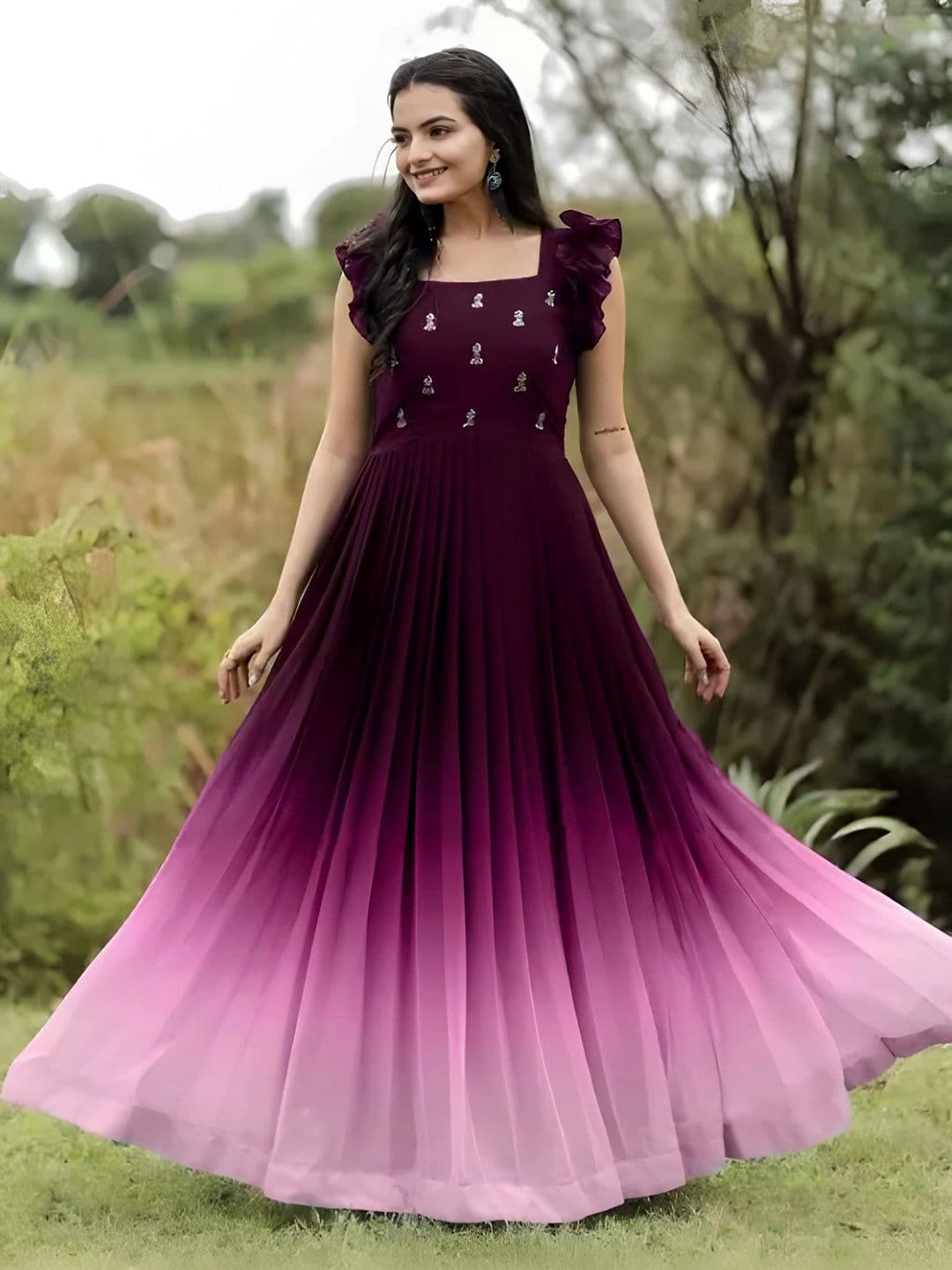 NAVYAAZRI Embroidered Square Neck Fit & Flare Maxi Ethnic Dresses - view 1