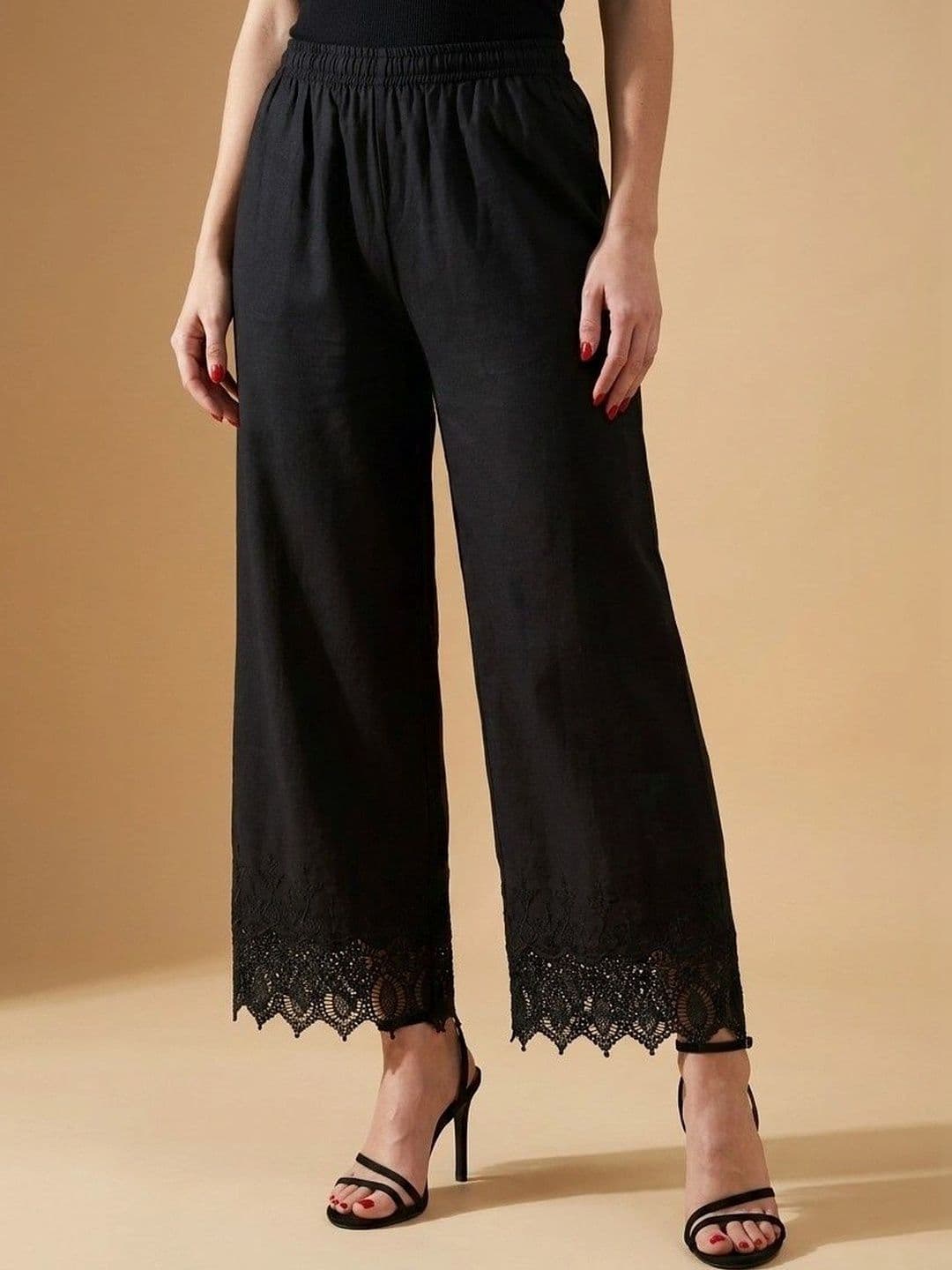 Muzaro ethnics Women Embroidered Lace Cropped Palazzos - view 1