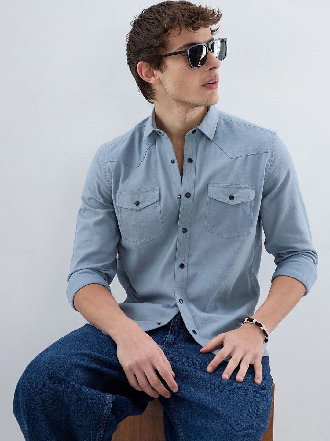 VASTRADO Classic Dusty Blue Double Pocket Overshirt - view 1