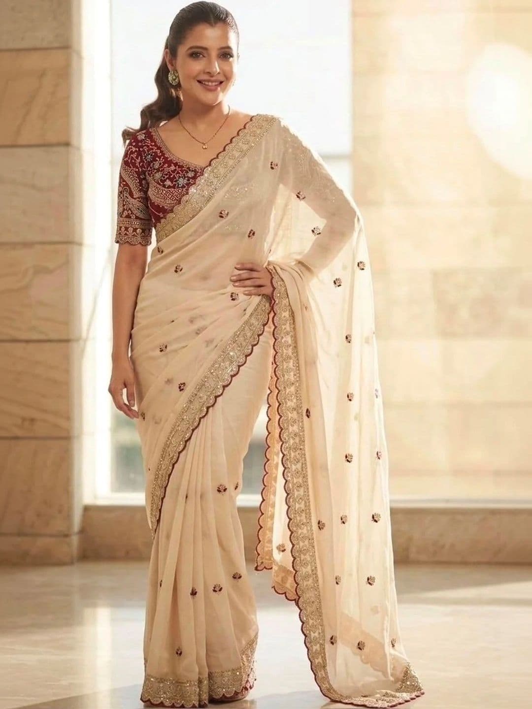SAJAVAT ETHENIC WEAR Embroidered Silk Blend Saree - view 1