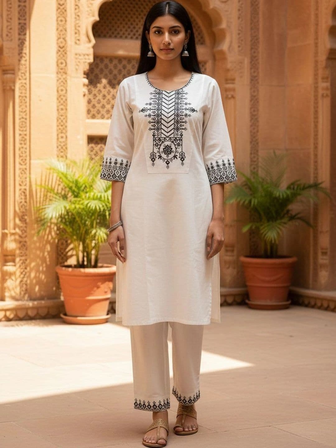 Vigita Lifestyle Embroidered Tunic with Trousers - view 1