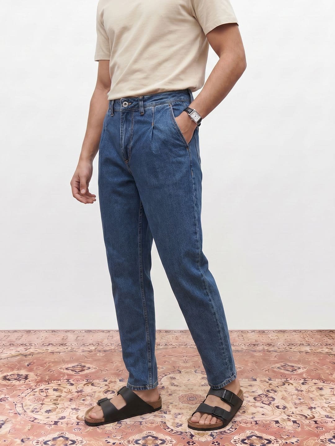 Mr Bowerbird Men Tapered Fit Pleated Light Fade Stretchable Jeans - view 1