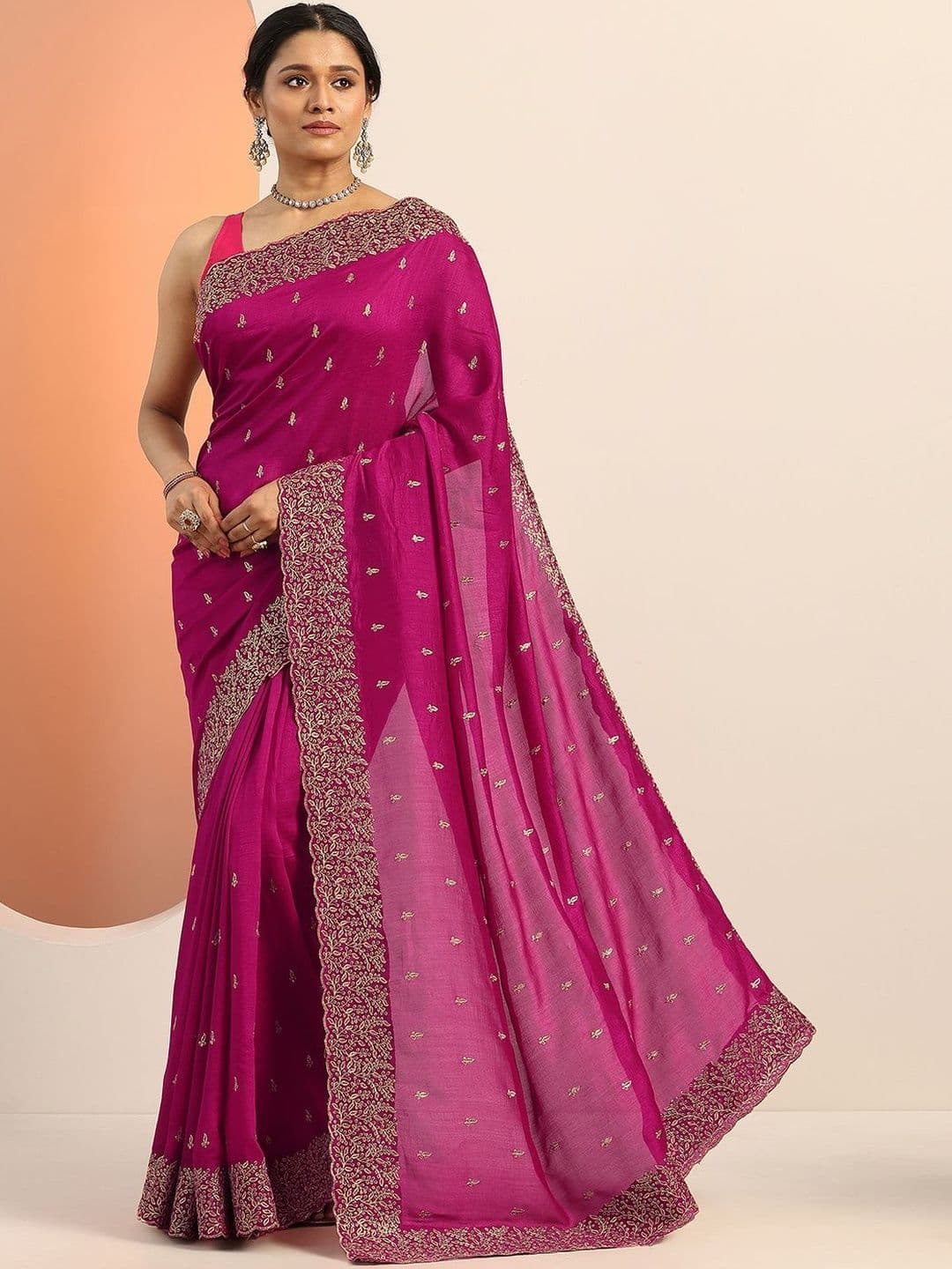 Libas Embellished Embroidered Silk Blend Heavy Work Saree - view 1
