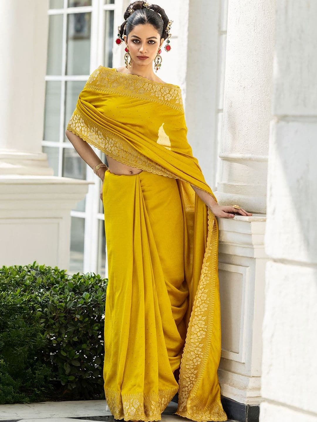 Libas Embellished Zari Silk Blend Heavy Work Saree - view 1
