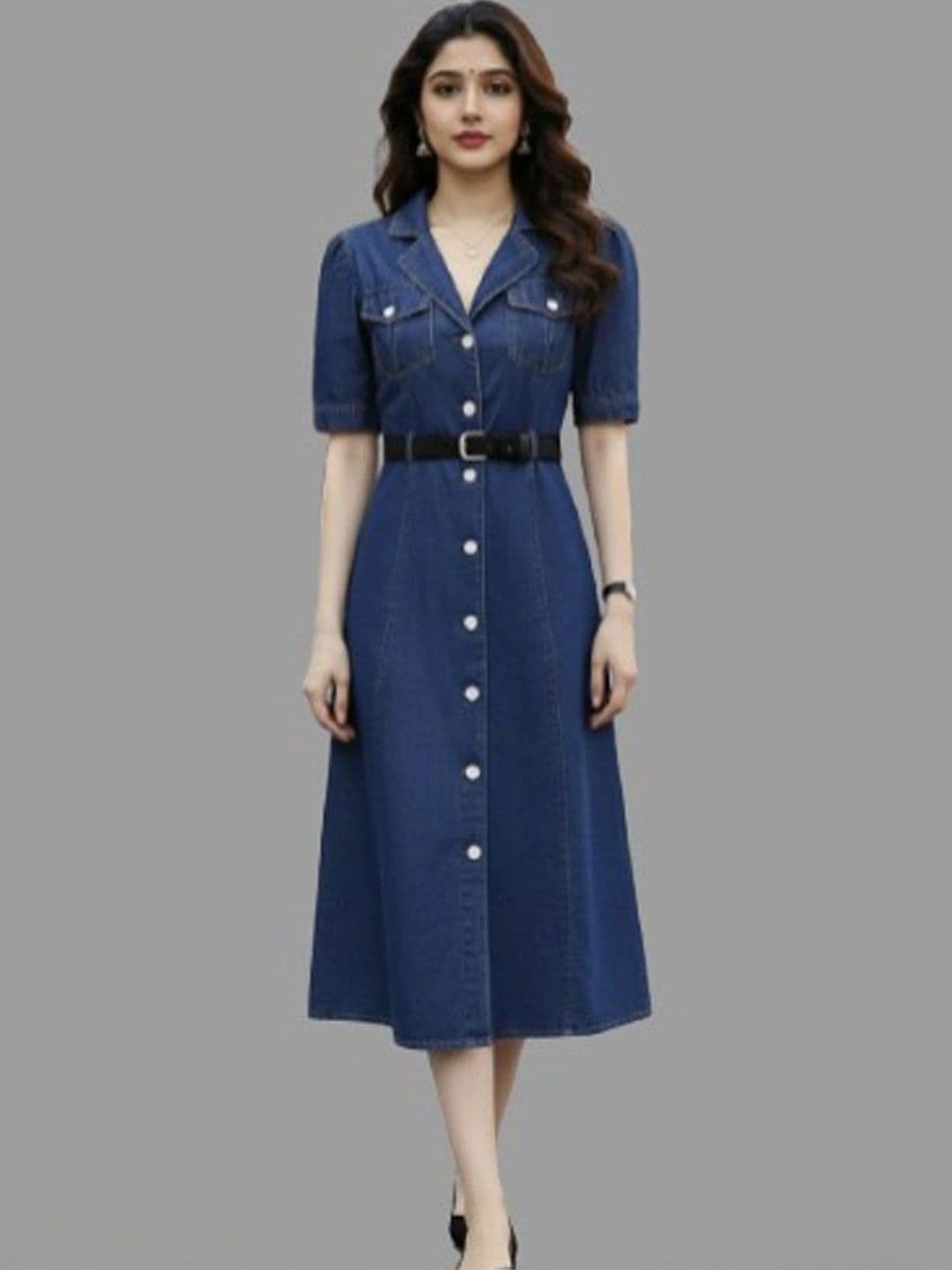 C.Cozami Puff Sleeve A-Line Midi Dress - view 1