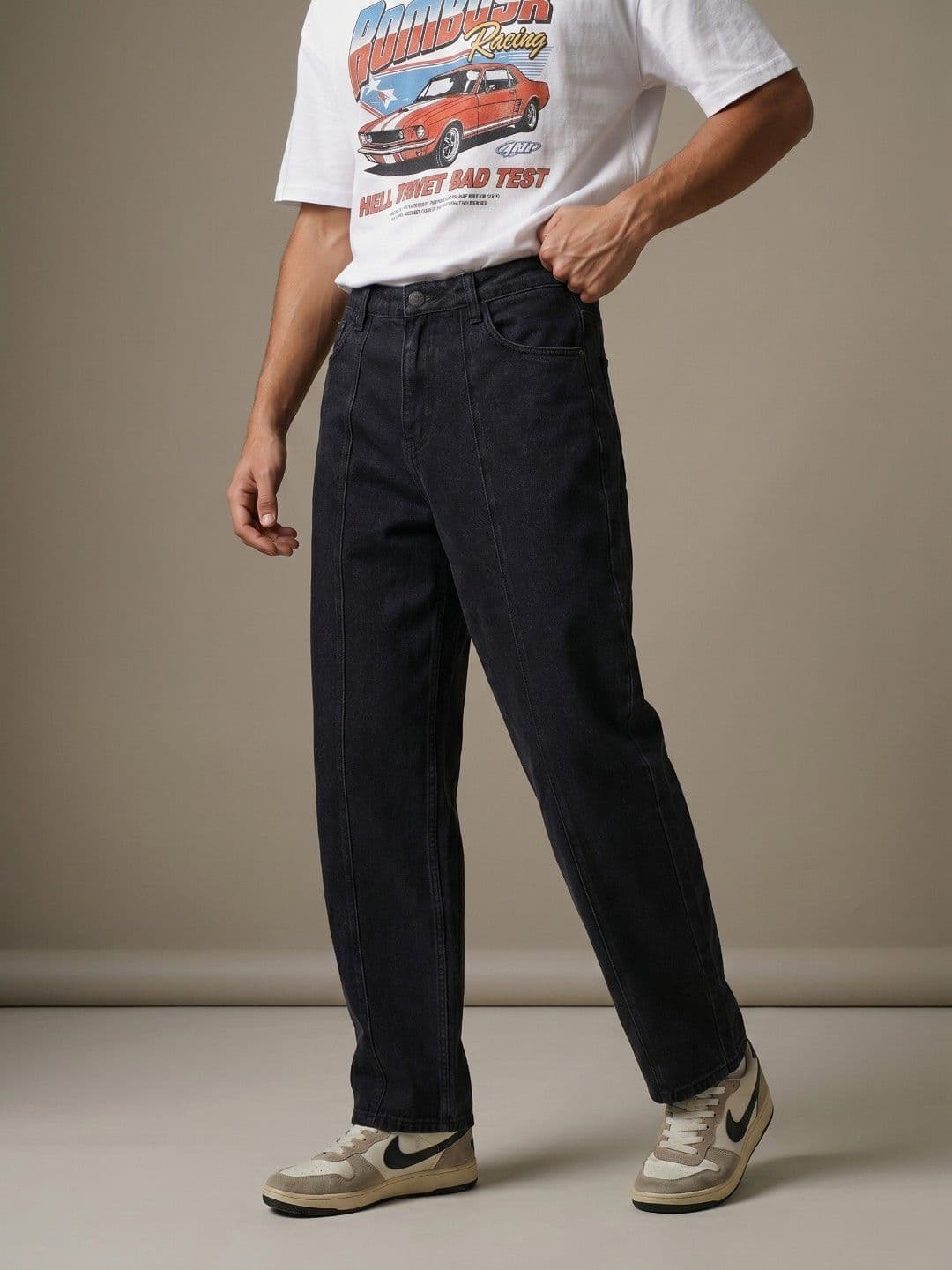 glitchez Men Baggy Fit Panelled Stretchable Jeans - view 1