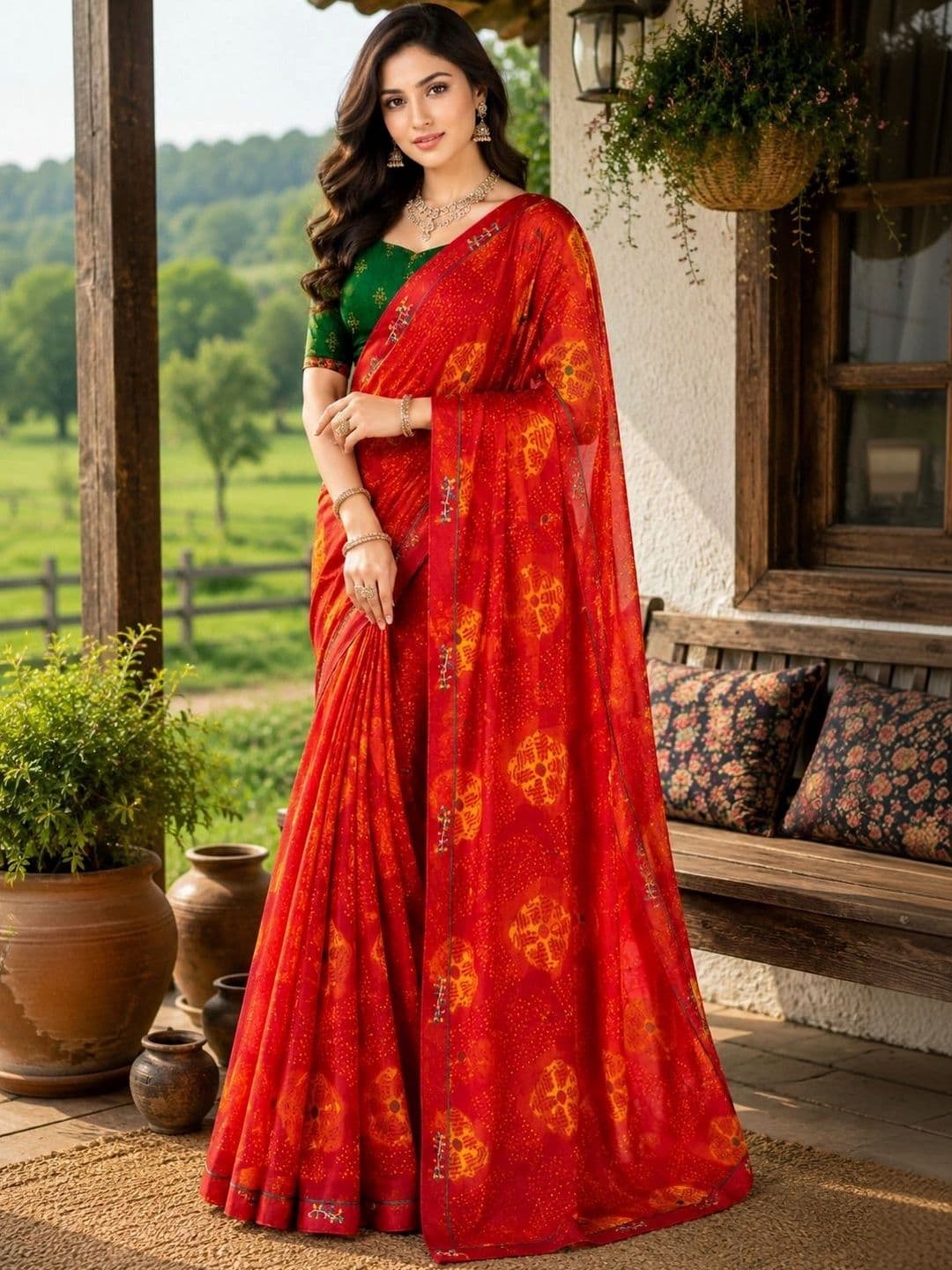 VIYONA FASHION Floral Poly Georgette Saree - view 1