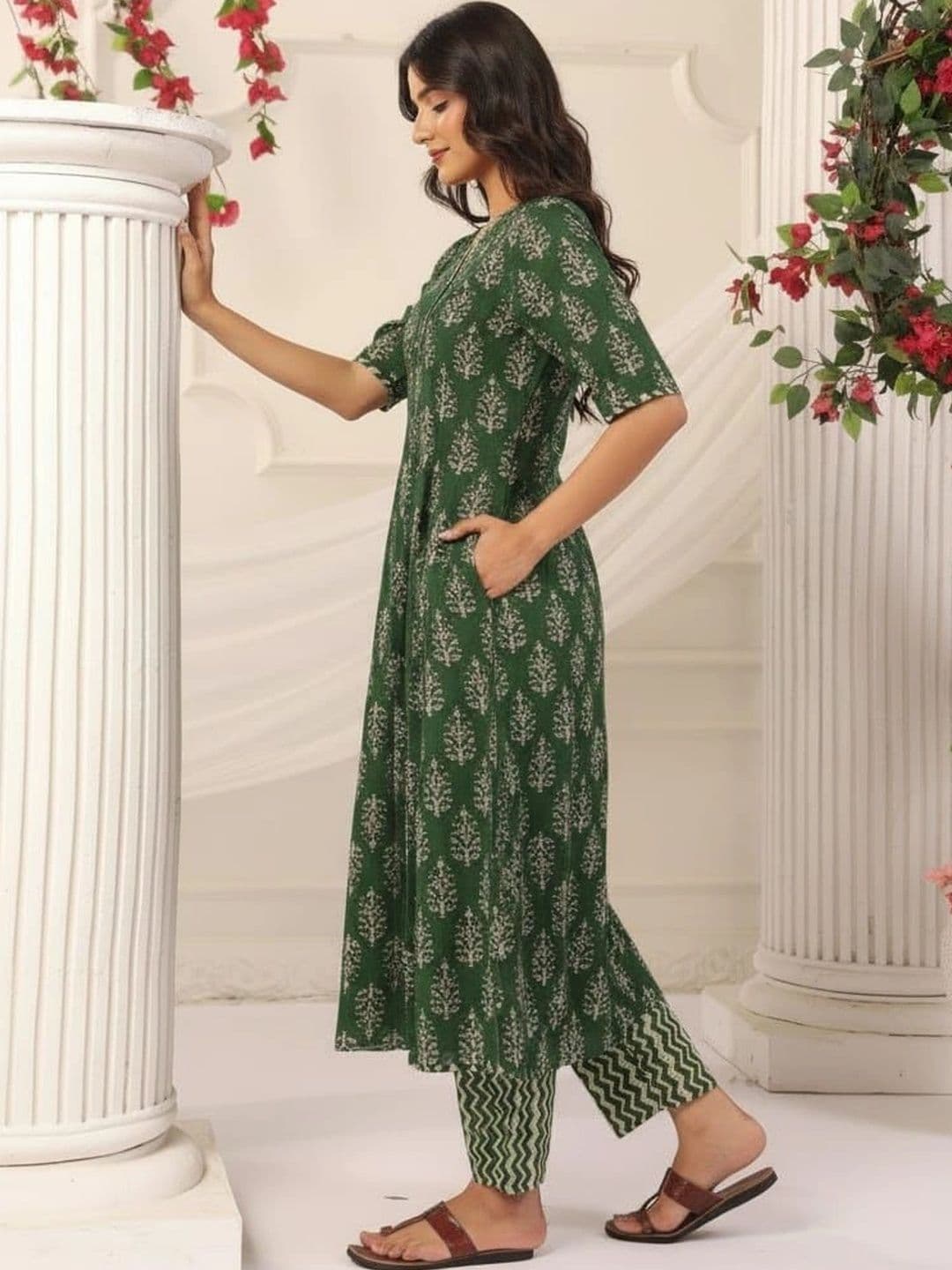 Shivaradhya Designers Women Ethnic Motifs Printed Angrakha Kurta with Trousers - view 1