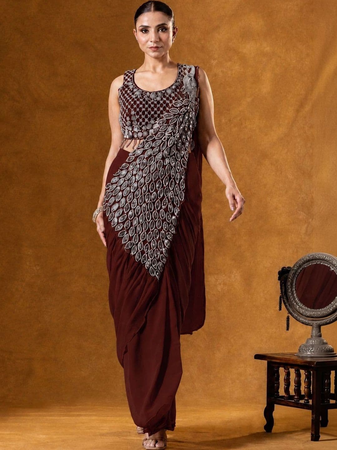 R K CREATION Sequinned Pure Georgette Designer Bhagalpuri Saree - view 1