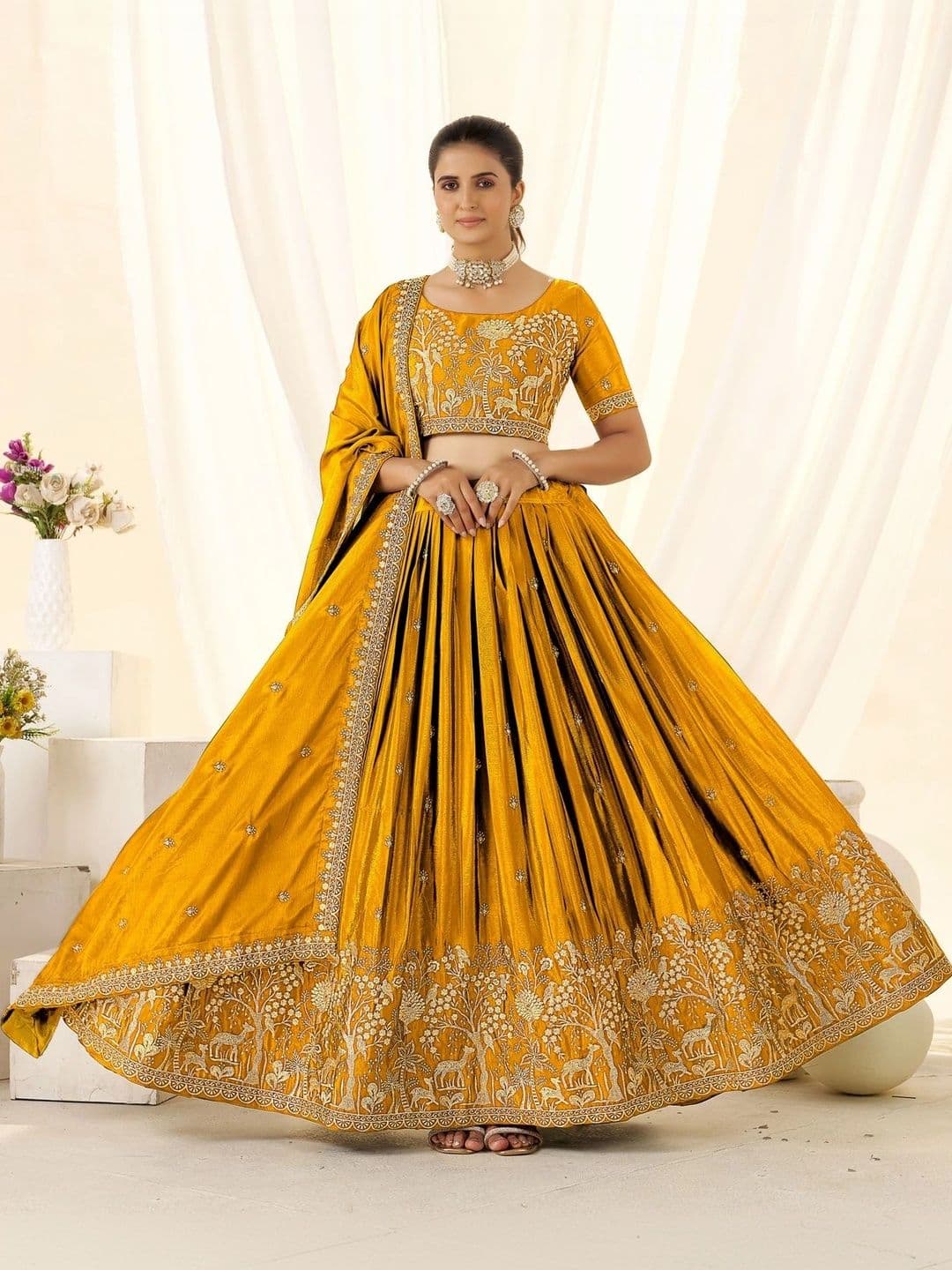 all about you Embroidered Thread Work Ready to Wear Lehenga & Blouse With Dupatta - view 1