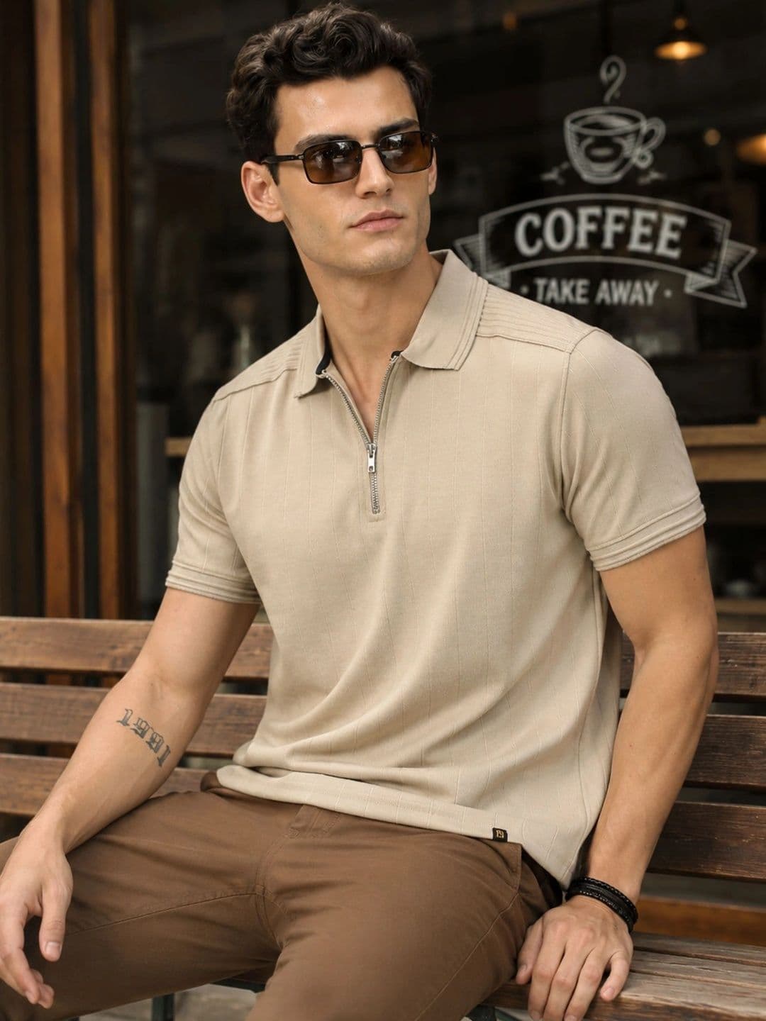 Maniac Men Biscuit Brooklyn Half Sleeve Half-Zip Polo T-Shirt - view 1