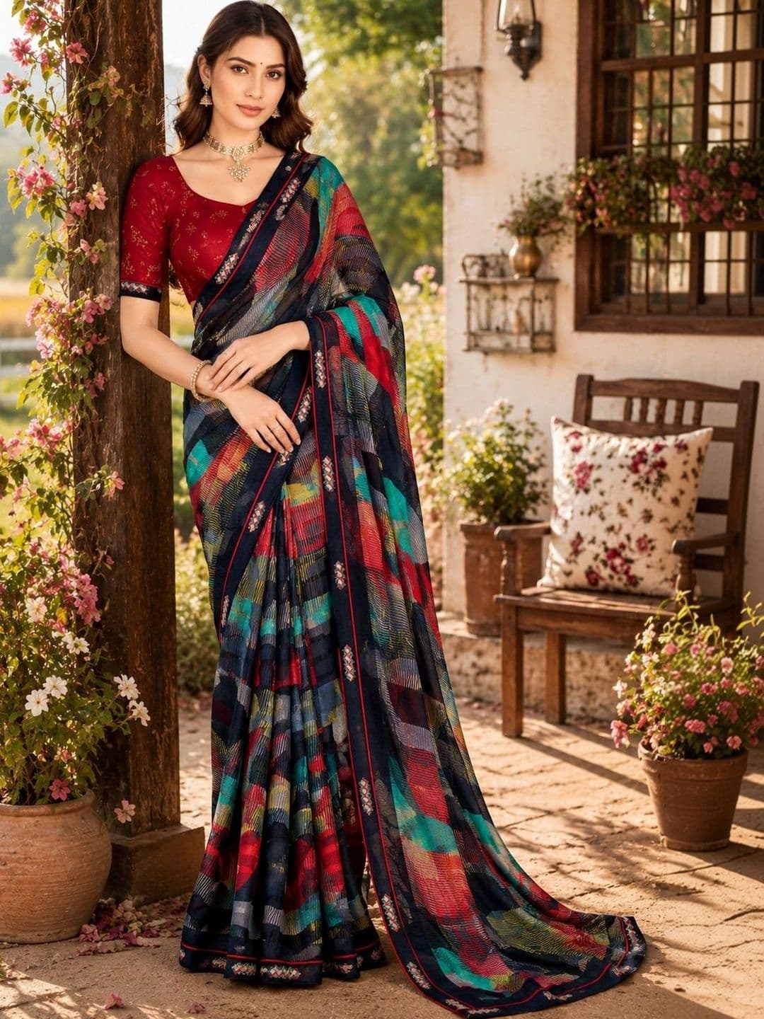 VIYONA FASHION Poly Georgette Saree - view 1