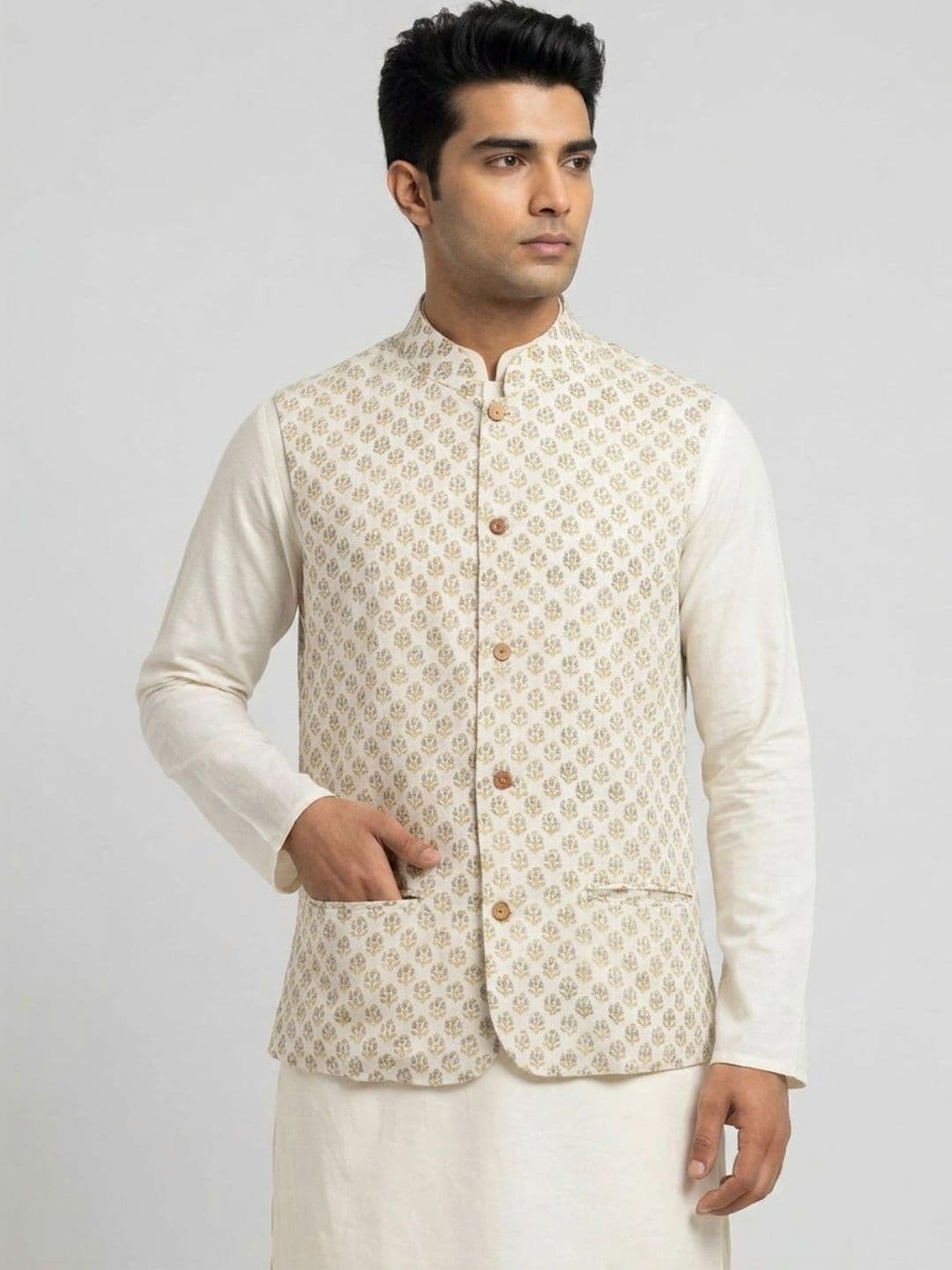 Sanman Ethnix by Raymond Men Floral Open Front Jacket - view 1