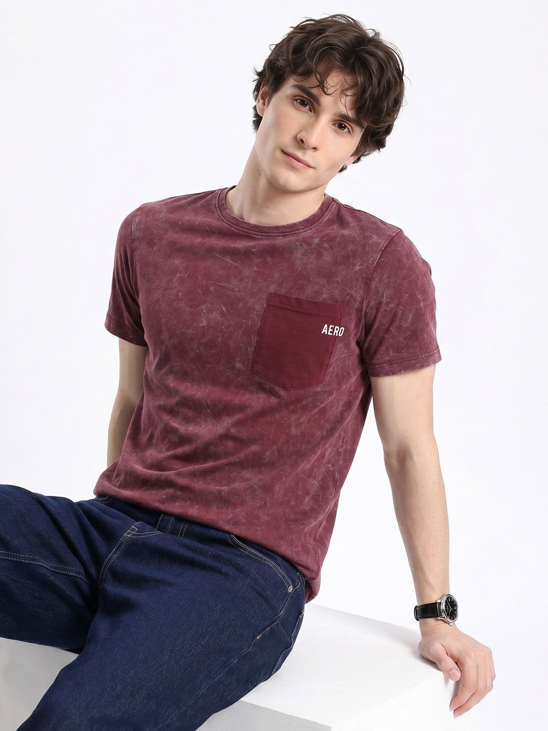 Aeropostale Dyed Effect Pure Cotton T-shirt - view 1