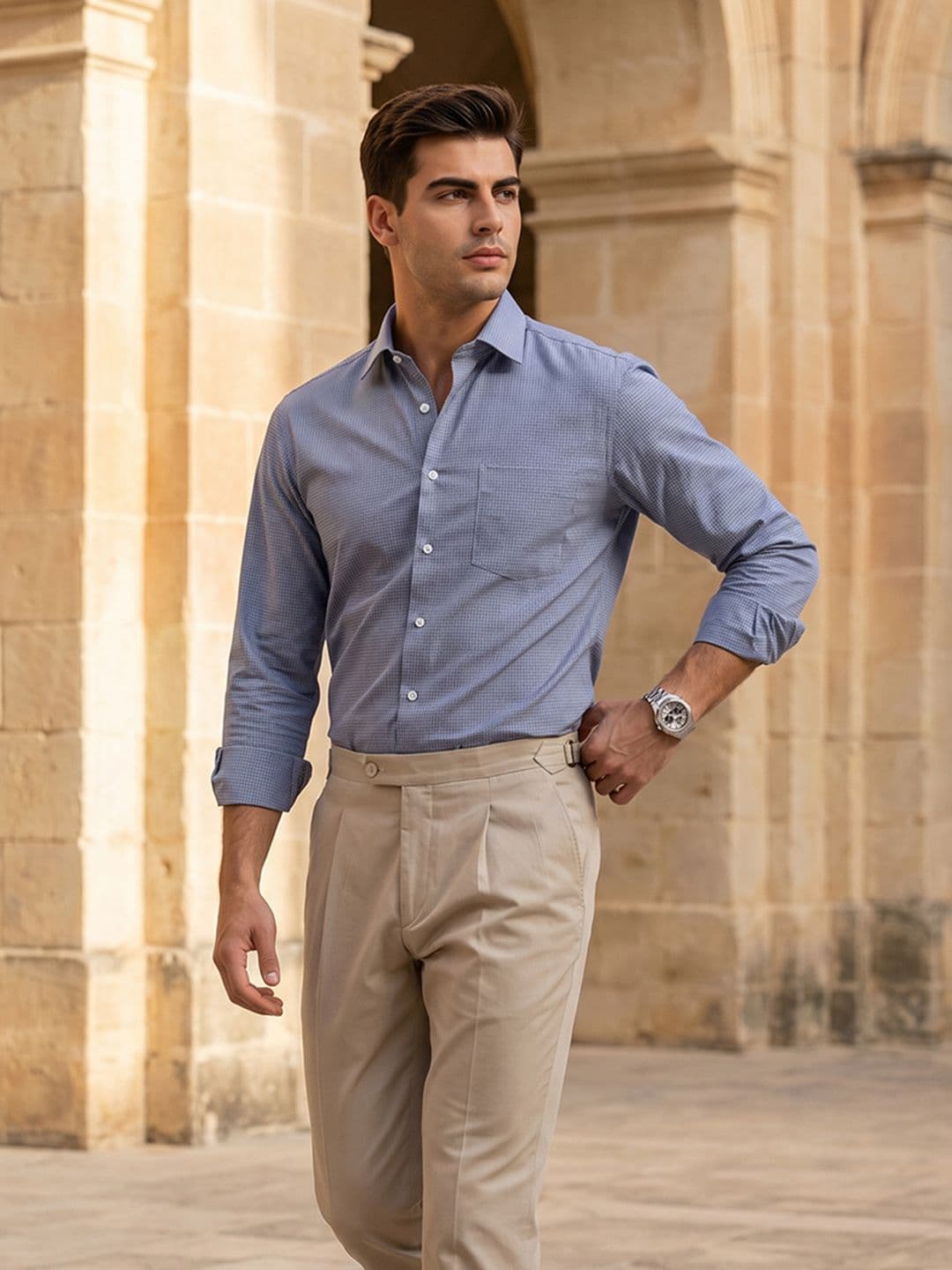 INVICTUS Slim Fit Micro Checked Pure Cotton Formal Shirt - view 1