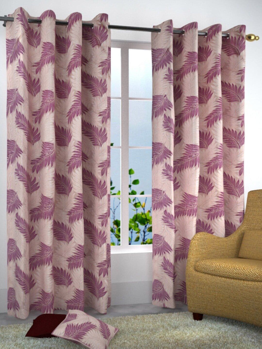 Homefab India candy Purple & Off White Set of 2 Door Curtains 7 Feet - view 1