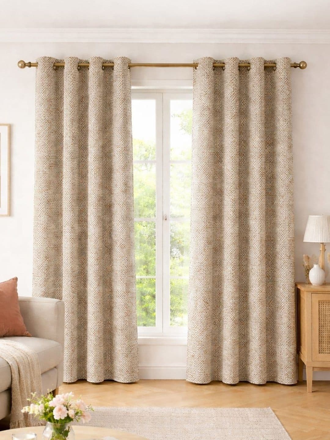 Aura Beige Set of 2 Door Curtain - view 1