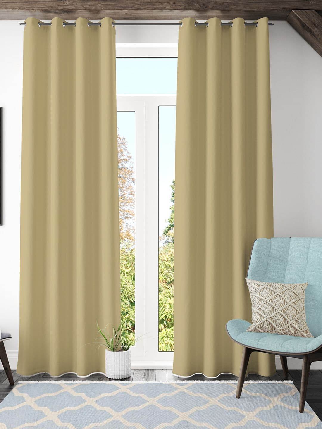 Galaxy Home Decor Gold-Toned Set of 2 Black Out Long Door Curtain - view 1