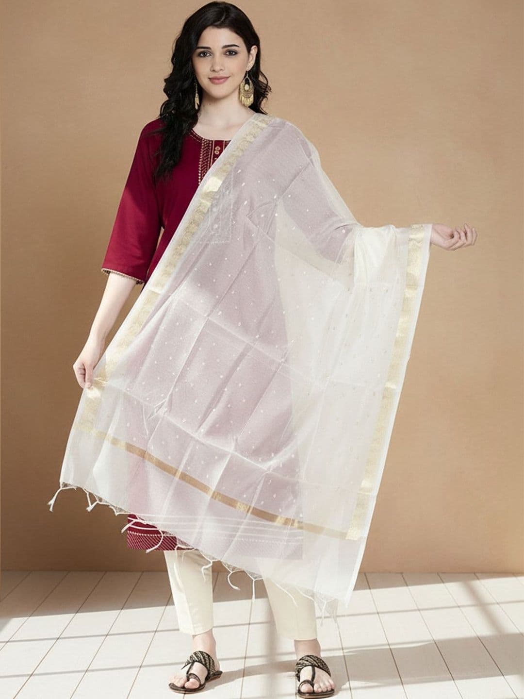 KALINI Woven Design Dupatta with Zari - view 1