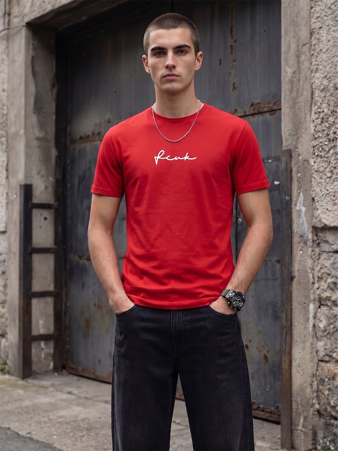 FCUK Typography Printed Pure Cotton T-shirt - view 1