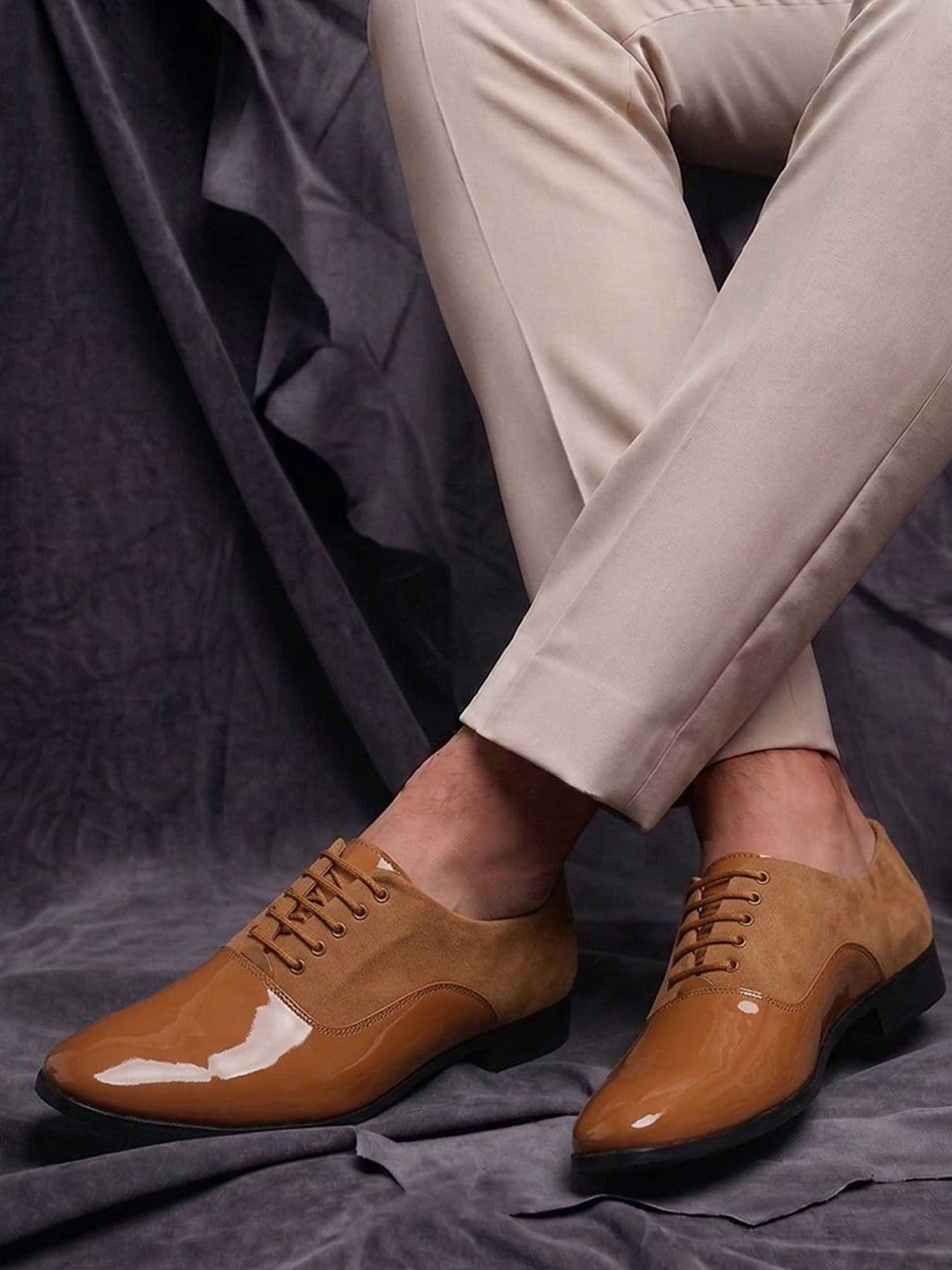 HERE&NOW Men Beige Textured Formal Lace-Up Oxfords Shoes - view 1