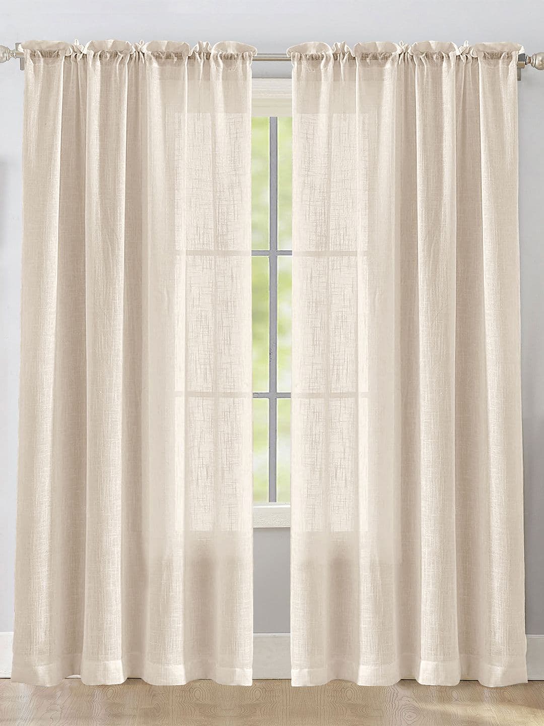 HOMEMONDE Beige 2 Pieces Sheer Rod Pocket Window Curtains - view 1