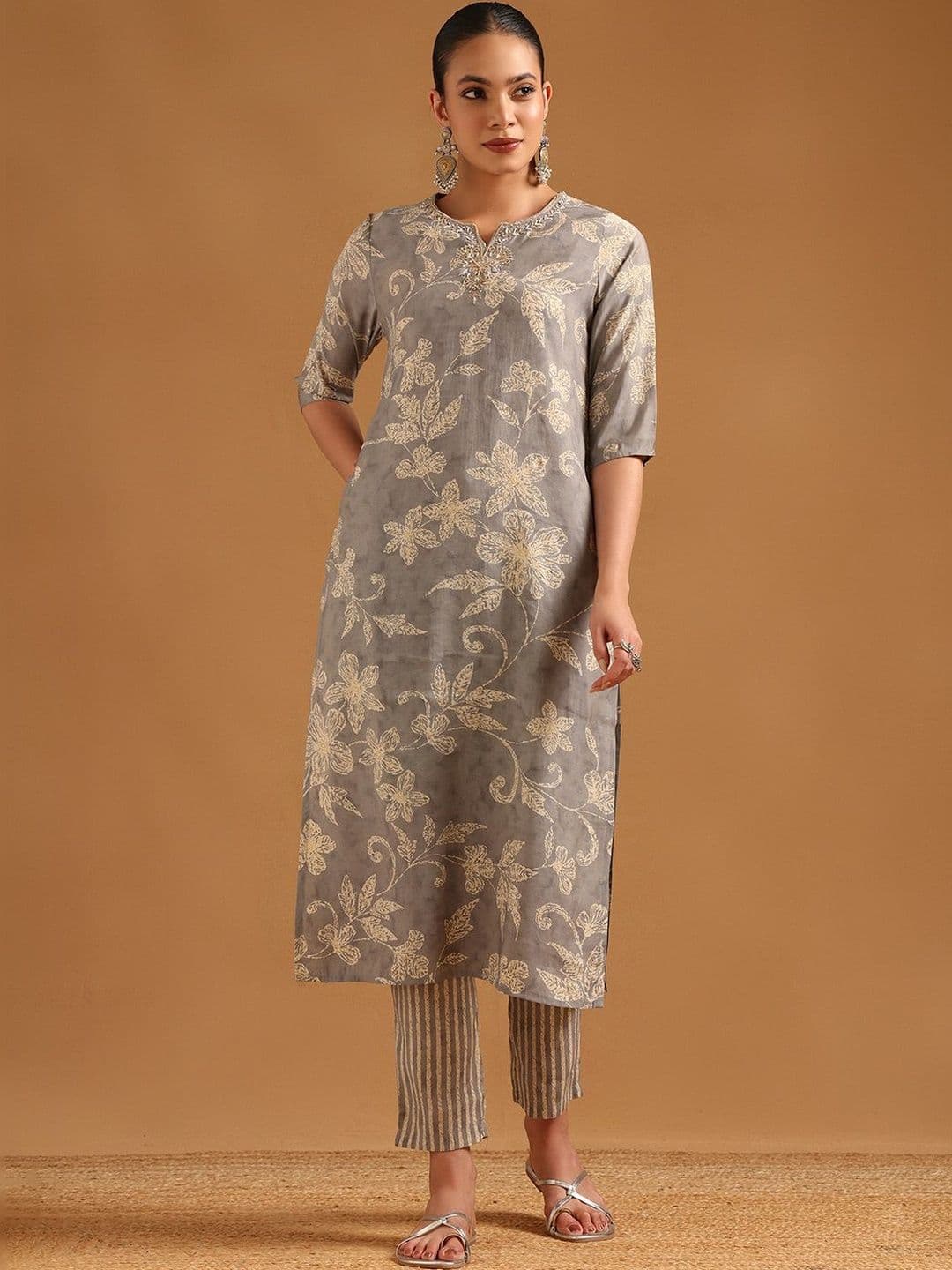 Soch Women Floral Embroidered Regular Beads and Stones Kurta with Trousers & With Dupatta - view 1