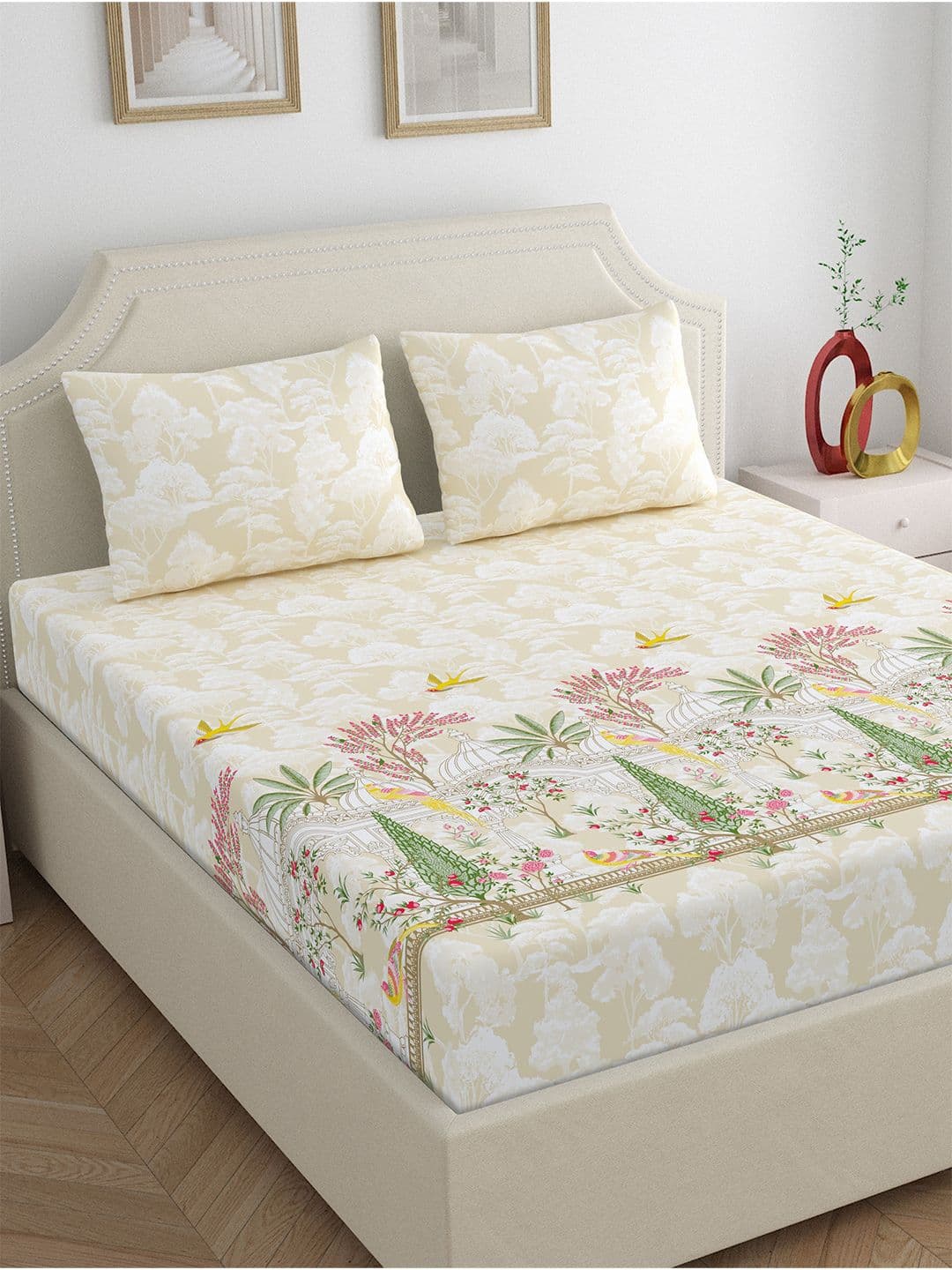 Home Ecstasy Beige Pure Cotton 140TC Double Bedsheet with 2 Pillow Covers 87x94 Inches - view 1