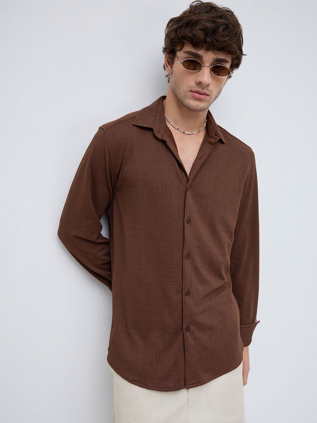 VASTRADO Rich Cocoa Textured Relaxed Shirt - view 1