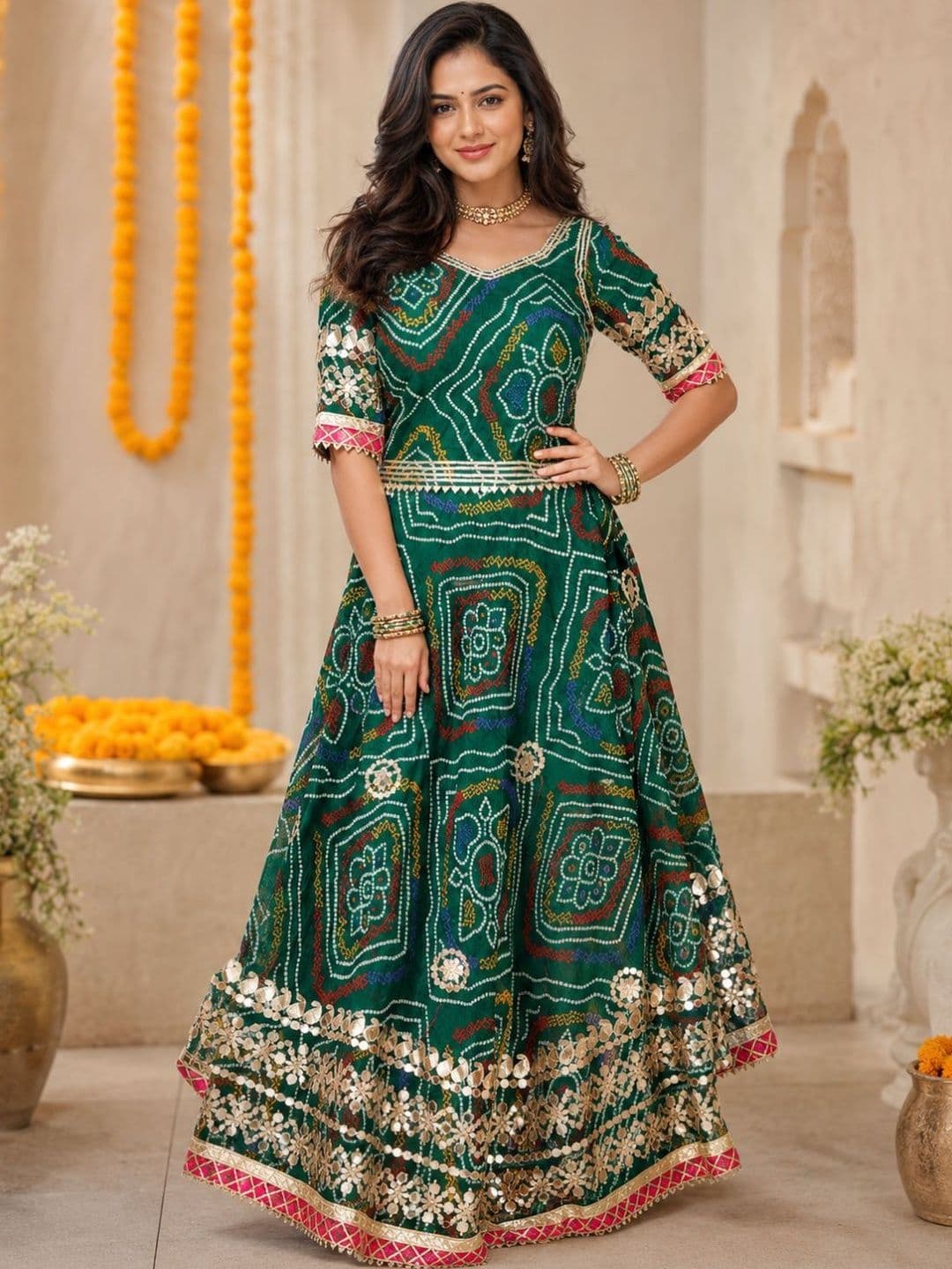 Avishya Embroidered Sequinned Tie and Dye Semi-Stitched Lehenga & Ready to Wear Blouse With Dupatta - view 1