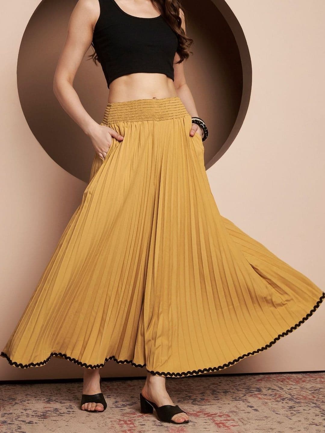 ZWERLON Women Accordion Pleated Maxi Flared Palazzos - view 1