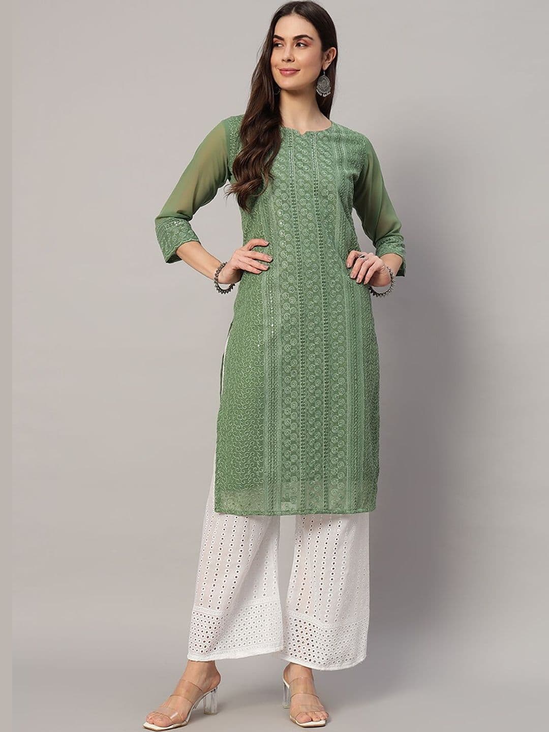 HERE&NOW Women Embroidered Chikankari Georgette Kurta - view 1