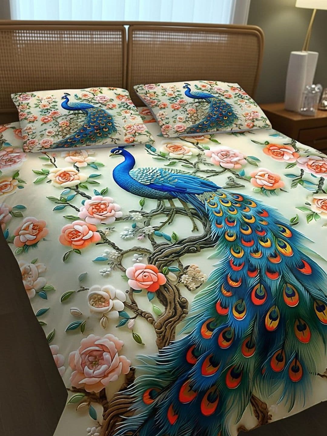 Myntra Elegant Homes Multicoloured Floral 144 TC King Bedsheet with 2 Pillow Covers - view 1