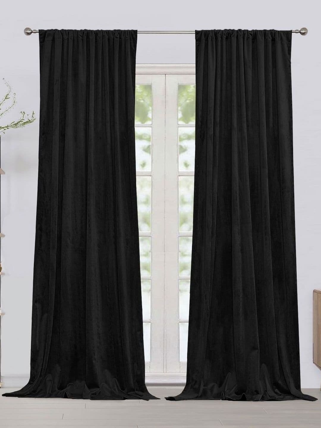 HOMEMONDE Black 2 Pieces Velvet Room Darkening Window Curtains - view 1