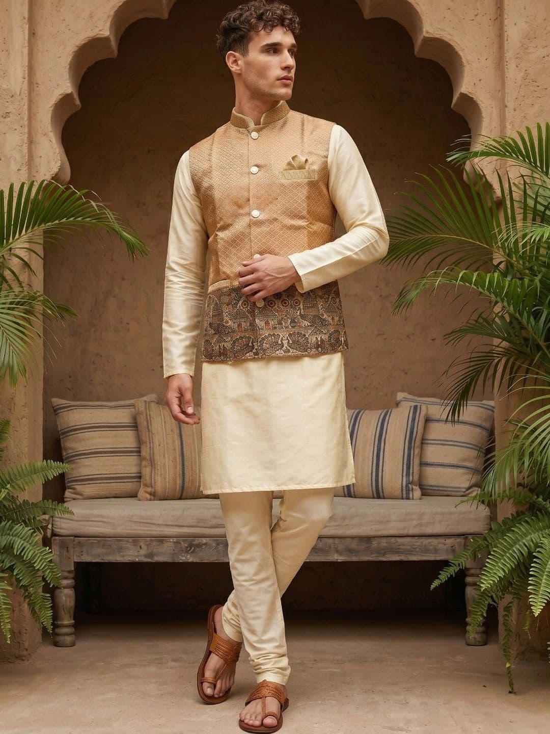 DRIP CHOWK Digital Foil Printed Mandarin Collar Ethnic Nehru Jacket - view 1