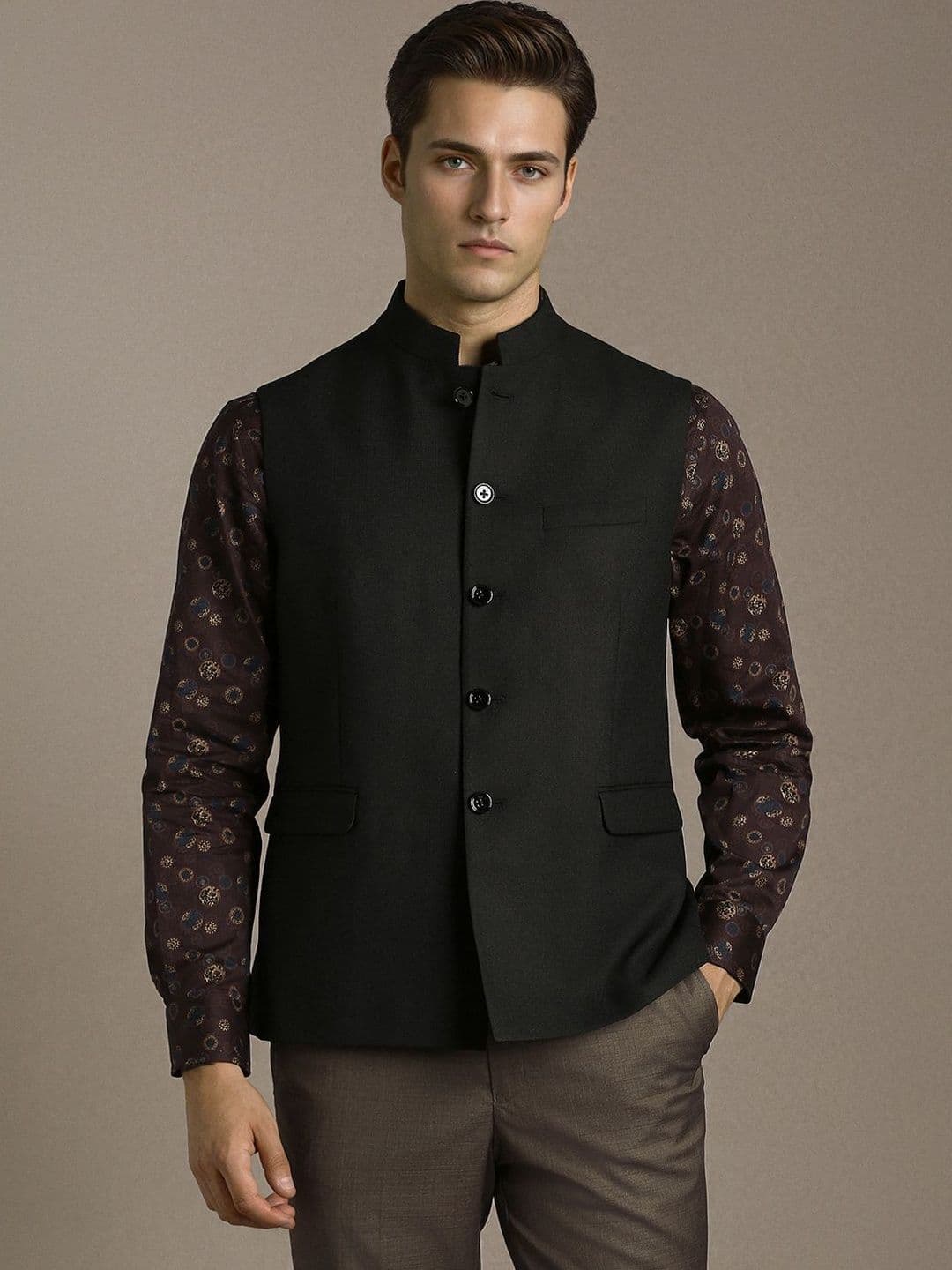 Louis Philippe Mandarin Collar Nehru Jackets - view 1