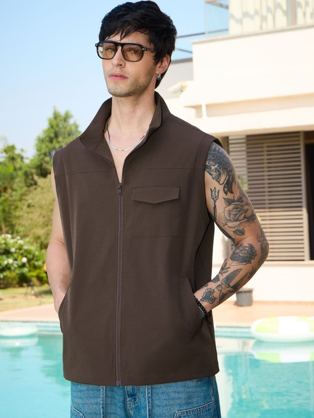 The Souled Store Mens Solid Brown Easy Fit Vests - view 1