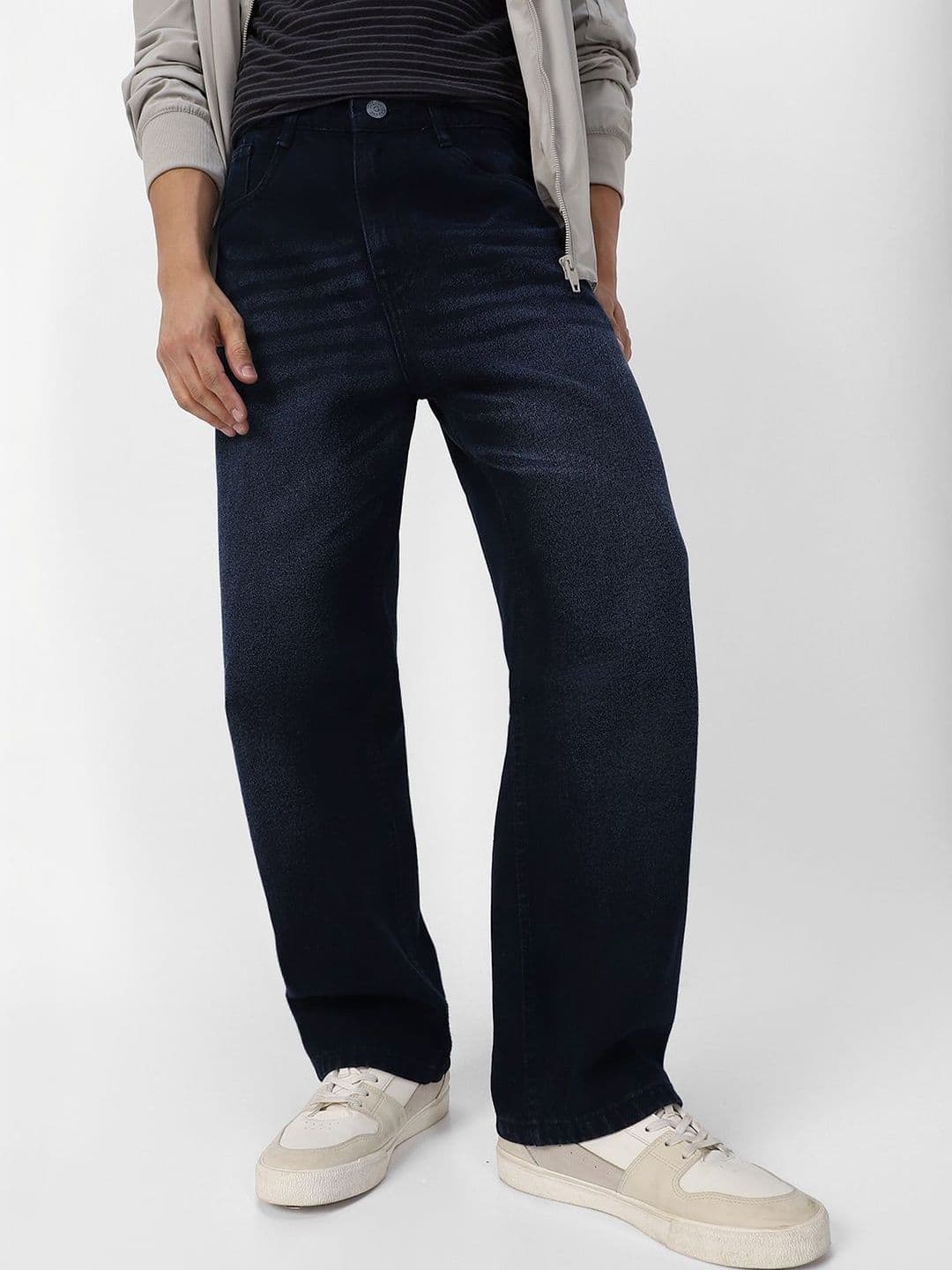 Urbano Fashion Men Washed Black Loose Relaxed Fit Mid-Rise Light Fade Stretchable Jeans - view 1