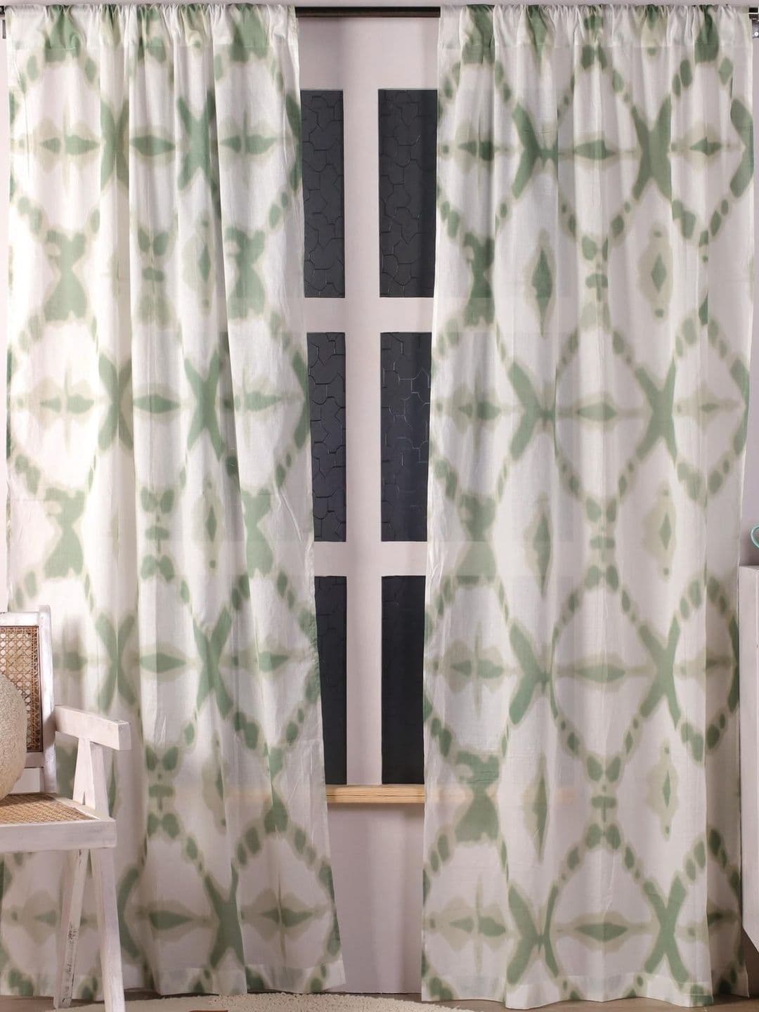 Gulaab Jaipur White & Green Set of 2 Window Curtain - view 1